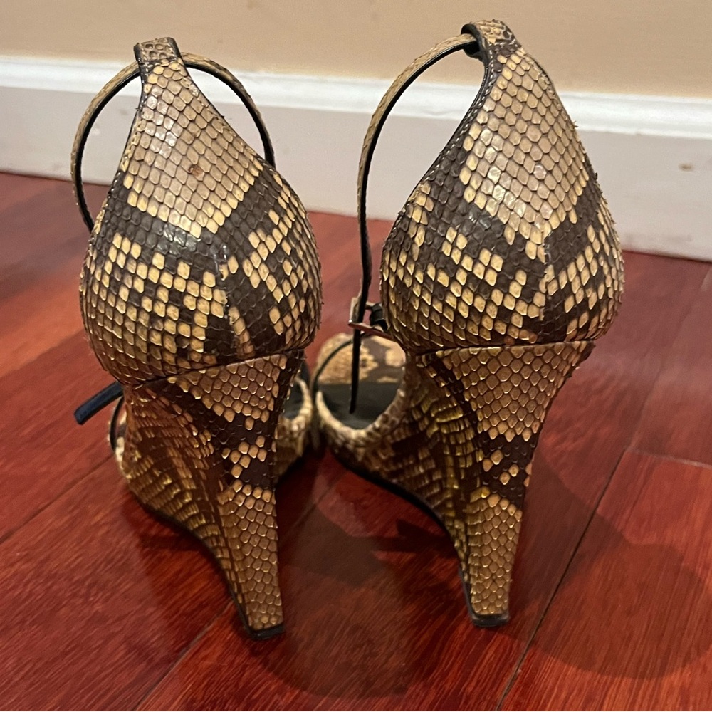 Saint Laurent | Jane Python Wedge Sandals 105 mm Tan Brown Size 35 - Picture 5 of 6